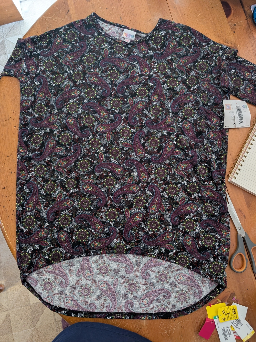 LuLaRoe women's Black and Burgundy Paisley Short Sleeve Shirt